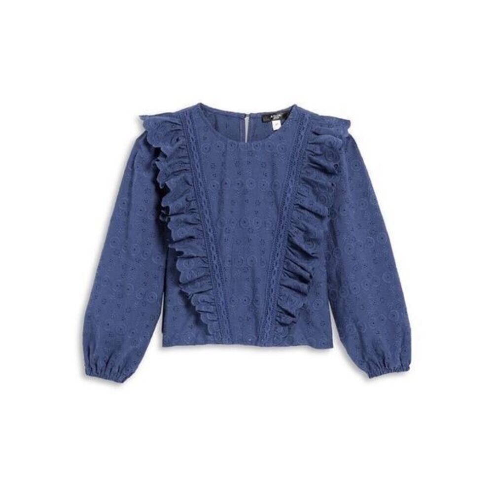 Aqua Girl Denim Blue Ruffle‎ Eyelet Top Size XL 14/16